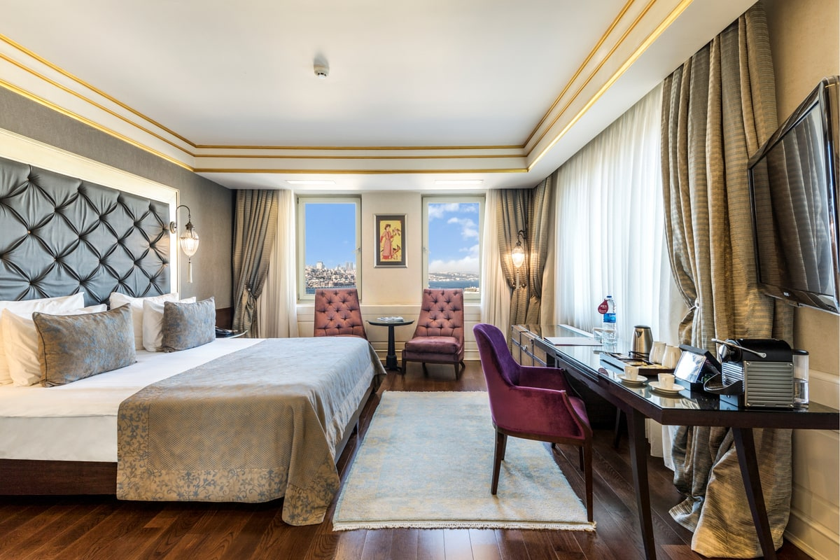 Hotel guest room interior.