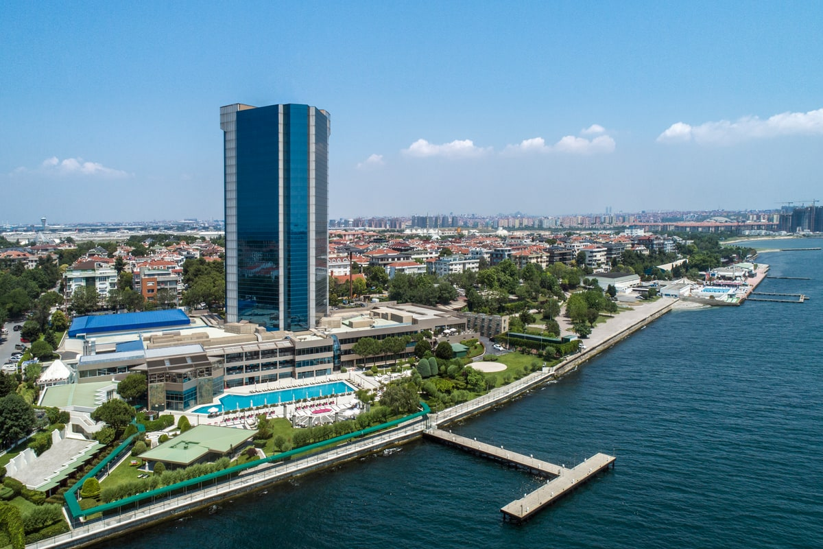 Renaissance Polat hotel exterior, rooftop visible above the Bosphorus shore
